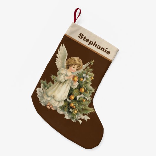 フェスティバルクリスマスウォーターカラーエンジェル名を追加 スモールクリスマスストッキング (正面 (吊り時))