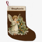 フェスティバルクリスマスウォーターカラーエンジェル名を追加 スモールクリスマスストッキング (正面)
