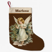 フェスティバルクリスマスウォーターカラーエンジェル名を追加 スモールクリスマスストッキング (正面)