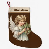 フェスティバルクリスマスウォーターカラーエンジェル名を追加 スモールクリスマスストッキング (正面)