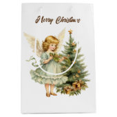 フェスティバルクリスマスウォーターカラーエンジェル追加文字媒体 ミディアムペーパーバッグ (正面)