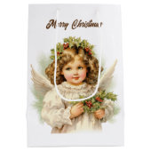 フェスティバルクリスマスウォーターカラーエンジェル追加文字 ミディアムペーパーバッグ (裏面)