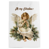 フェスティバルクリスマスウォーターカラーエンジェル追加文字 ミディアムペーパーバッグ (裏面)