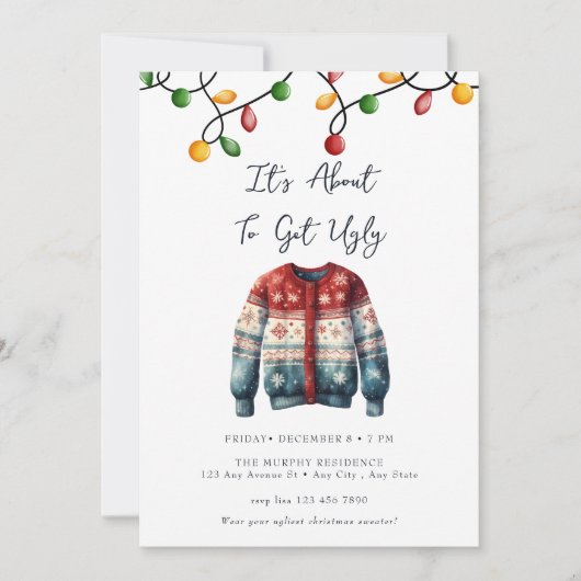 フェスティバルクリスマスウォーターカラーカクテルパーティー 招待状 (正面)