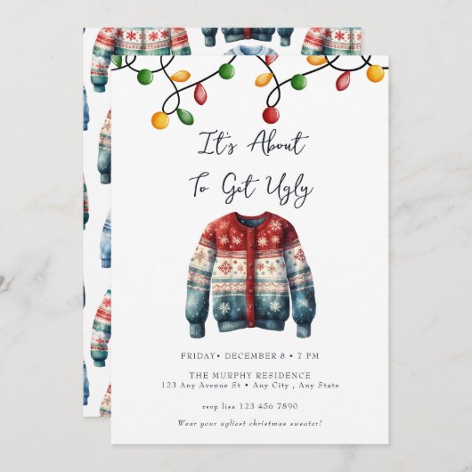 フェスティバルクリスマスウォーターカラーカクテルパーティー 招待状 (正面/裏面)