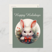 フェスティバルクリスマスウォーターカラーカントリーバニーホリデー シーズンポストカード (正面/裏面)