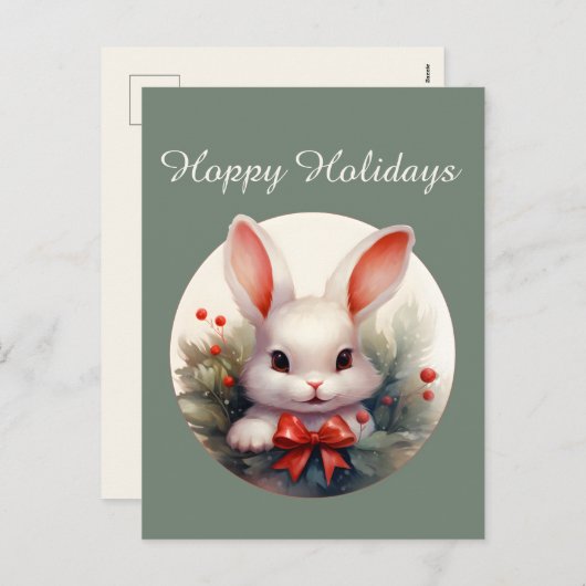 フェスティバルクリスマスウォーターカラーカントリーバニーホリデー シーズンポストカード (正面/裏面)