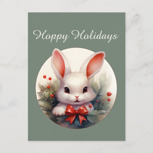 フェスティバルクリスマスウォーターカラーカントリーバニーホリデー シーズンポストカード (正面)