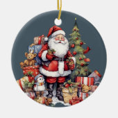 フェスティバルクリスマスウォーターカラーサンタアド文字 セラミックオーナメント (正面)