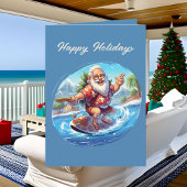 フェスティバルクリスマスウォーターカラーサンタビーチ カード