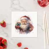 フェスティバルクリスマスウォーターカラーサンタ飲みナプキン スタンダードカクテルナプキン (インサイチュ)
