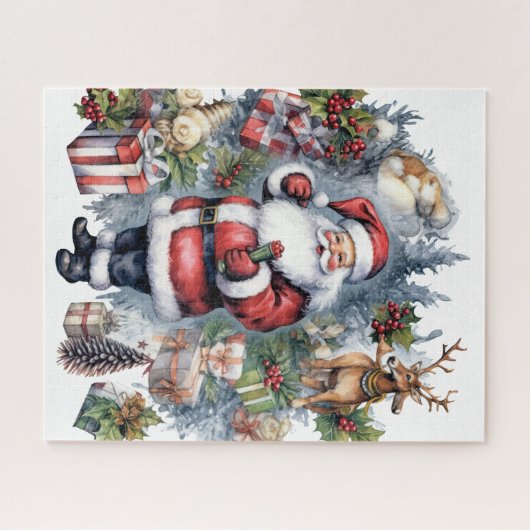 フェスティバルクリスマスウォーターカラーサンタ ジグソーパズル (横)