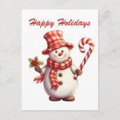 フェスティバルクリスマスウォーターカラーペパーミント雪だるま シーズンポストカード (正面)