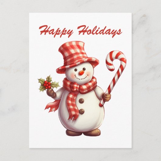 フェスティバルクリスマスウォーターカラーペパーミント雪だるま シーズンポストカード (正面)
