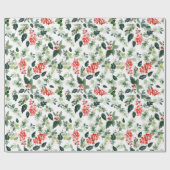 フェスティバルクリスマスウォーター色の葉ホリーベリー ラッピングペーパー (フラット)