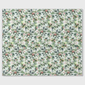 フェスティバルクリスマスウォーター色の葉ホリーベリー ラッピングペーパー (フラット)