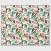 フェスティバルクリスマスウォーター色の葉ホリーベリー ラッピングペーパー (フラット)