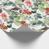 フェスティバルクリスマスウォーター色の葉ホリーベリー ラッピングペーパー (角)