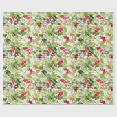 フェスティバルクリスマスウォーター色の葉ホリーベリー ラッピングペーパー (フラット)