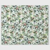 フェスティバルクリスマスウォーター色の葉ホリーベリー ラッピングペーパー (フラット)