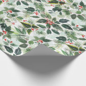 フェスティバルクリスマスウォーター色の葉ホリーベリー ラッピングペーパー (角)
