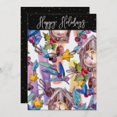 フェスティバルクリスマスウォーター色イラストレーションカード シーズンカード (正面/裏面)