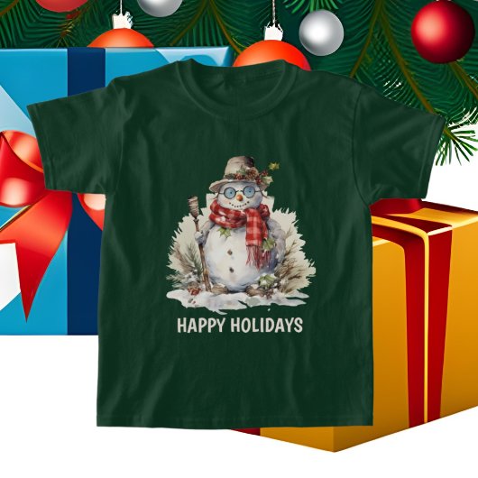 フェスティバルクリスマスウォーター色雪だるま追加文字 Tシャツ