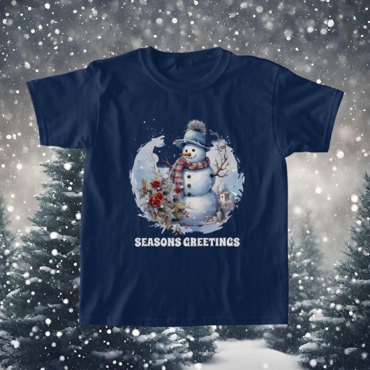 フェスティバルクリスマスウォーター色雪だるま追加文字 Tシャツ