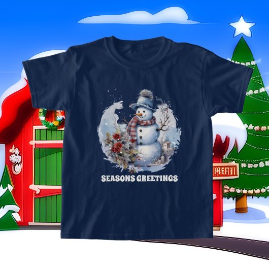 フェスティバルクリスマスウォーター色雪だるま追加文字 Tシャツ