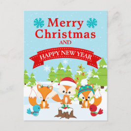 フェスティバルクリスマスウッドランドキツネフレンズ シーズンポストカード