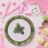 フェスティバルクリスマスオリーブグリーンホリー ペーパープレート (パーティー)