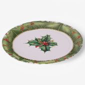 フェスティバルクリスマスオリーブグリーンホリー ペーパープレート (アングル)