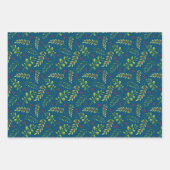 フェスティバルクリスマスオーナメントと枝水色 ラッピングペーパーシート (正面2)