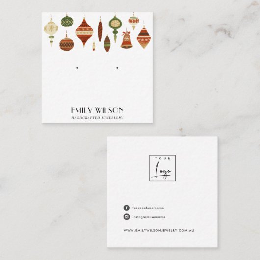 フェスティバルクリスマスオーナメントスタッドイヤリングディスプレイ スクエア名刺 (正面/裏面)