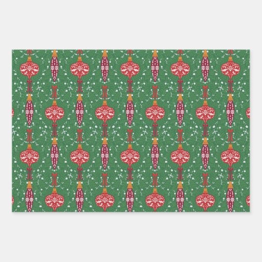 フェスティバルクリスマスオーナメントパターン ラッピングペーパーシート (正面)
