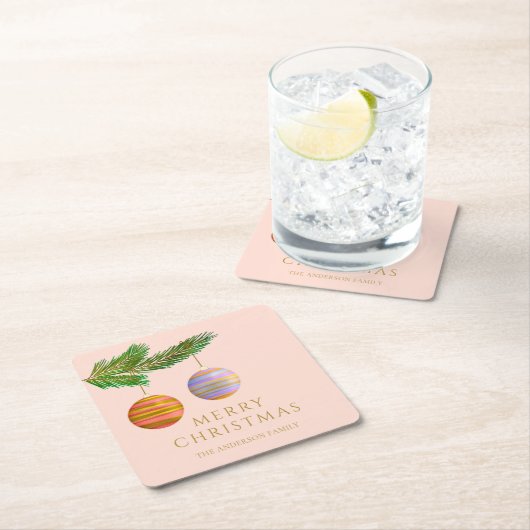フェスティバルクリスマスオーナメント パーソナライズされた スクエアペーパーコースター (インサイチュ)
