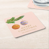 フェスティバルクリスマスオーナメント パーソナライズされた スクエアペーパーコースター (アングル)