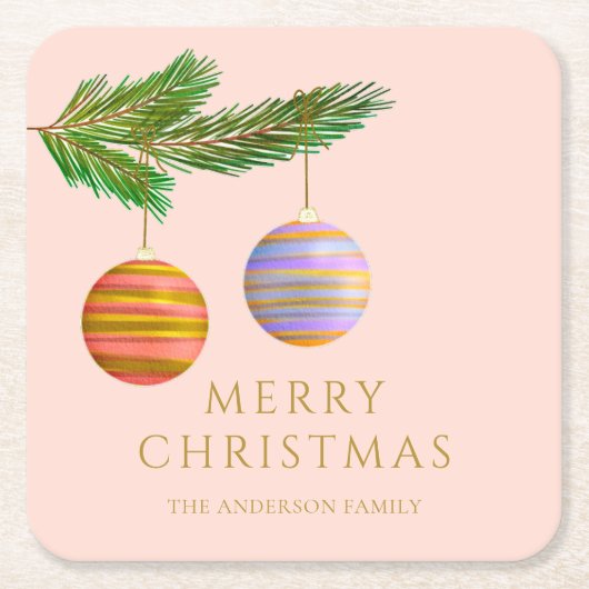 フェスティバルクリスマスオーナメント パーソナライズされた スクエアペーパーコースター (正面)