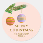 フェスティバルクリスマスオーナメント パーソナライズされた ラウンドシール (正面)