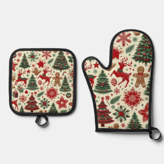 フェスティバルクリスマスオーブンミット&ポットホルダーセット 鍋つかみ&鍋敷きセット