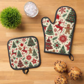 フェスティバルクリスマスオーブンミット&ポットホルダーセット 鍋つかみ&鍋敷きセット (トップダウン)