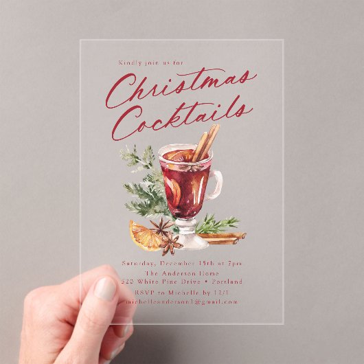 フェスティバルクリスマスカクテルホリデーパーティー アクリル招待状 (インサイチュ (ポータブル))