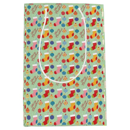 フェスティバルクリスマスカスタム休日 ミディアムペーパーバッグ (正面)