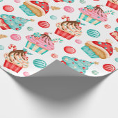 フェスティバルクリスマスカップケーキとクリスマスキャンディ ラッピングペーパー (角)