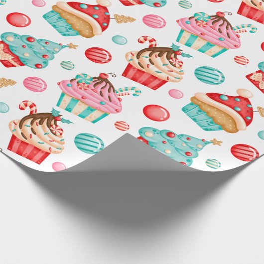 フェスティバルクリスマスカップケーキとクリスマスキャンディ ラッピングペーパー (角)