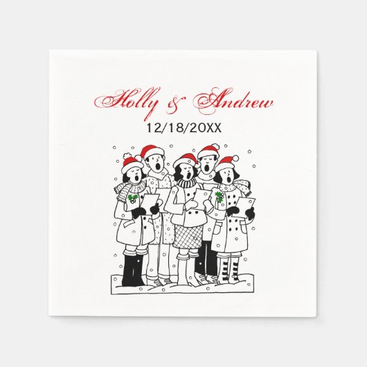 フェスティバルクリスマスカロラーズウィズスノークリスマス スタンダードカクテルナプキン (正面)