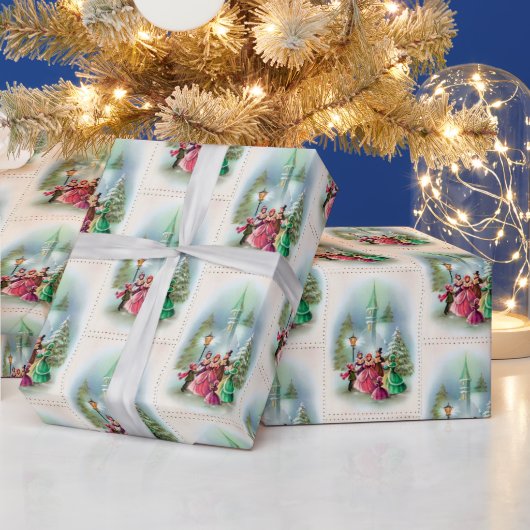 フェスティバルクリスマスカロラーズヴィンテージパーティーラップ ラッピングペーパー (クリスマス)