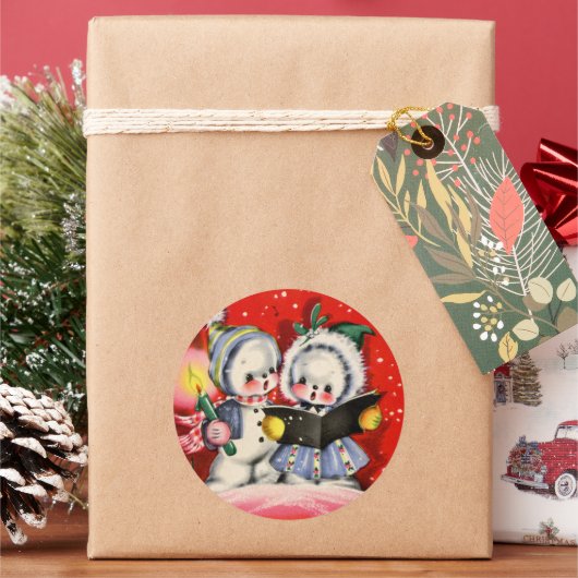 フェスティバルクリスマスカロリング雪キッズレトロヴィンテージ ラウンドシール (クリスマス)