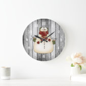 フェスティバルクリスマスカントリー雪だるまホリデーデコール ラージ壁時計 (ホーム)