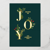 フェスティバルクリスマスカード(ホリー付き葉) 箔シーズンカード (正面)